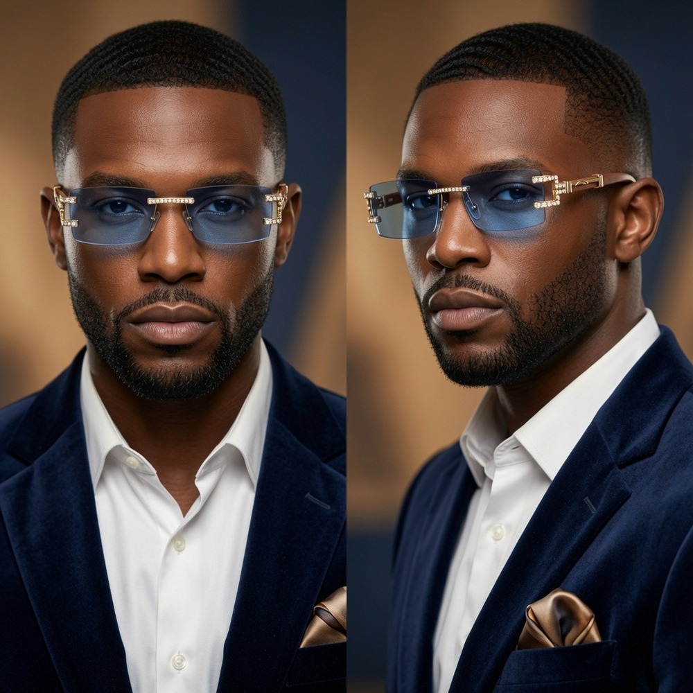 Sunglasses Diamond Gold‎ Blue Lens Fashion Retro Designer Shades Classy Lentes